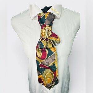 Elegant Multicolor Necktie with Gold Flower Accent